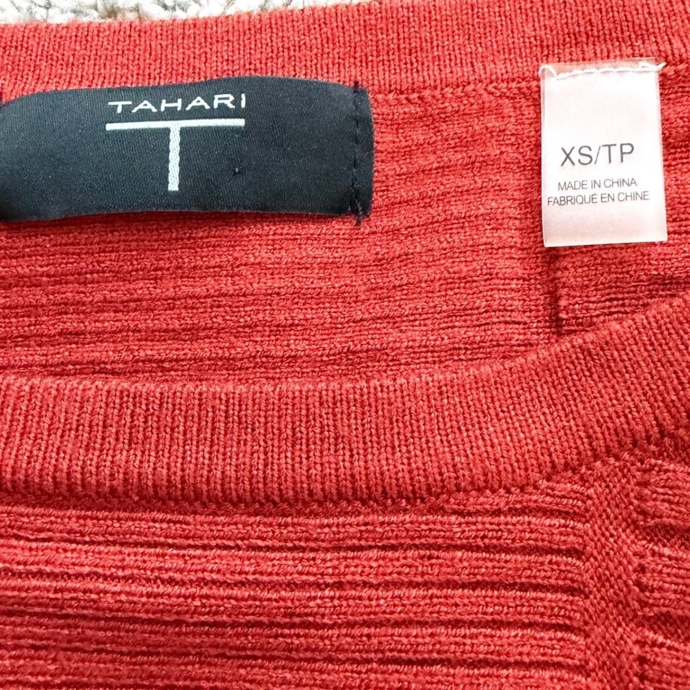 Tahari Womens Rust Red Ribbed Knit Dolman Sleeve Crew Neck Sweater XS_3